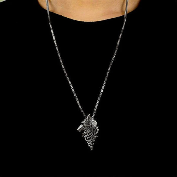 Silver Wolf Head Pendant For Men