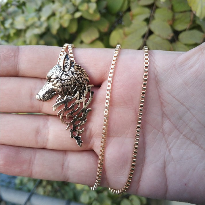 Golden Wolf Head Pendant For Men