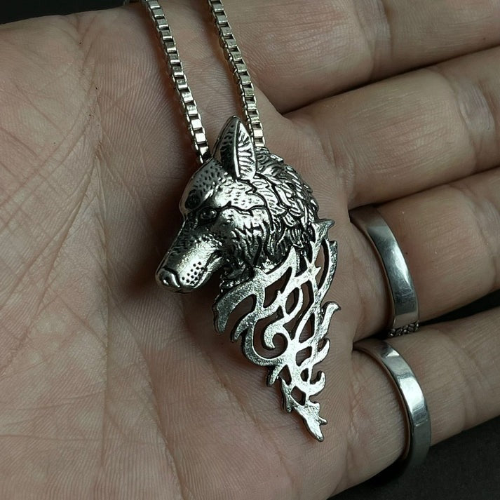 Silver Wolf Head Pendant For Men