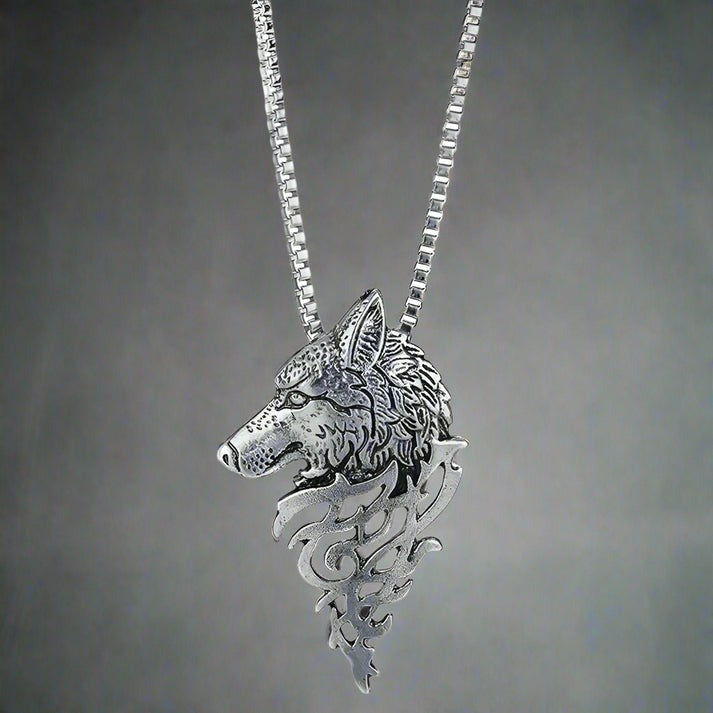 Silver Wolf Head Pendant For Men