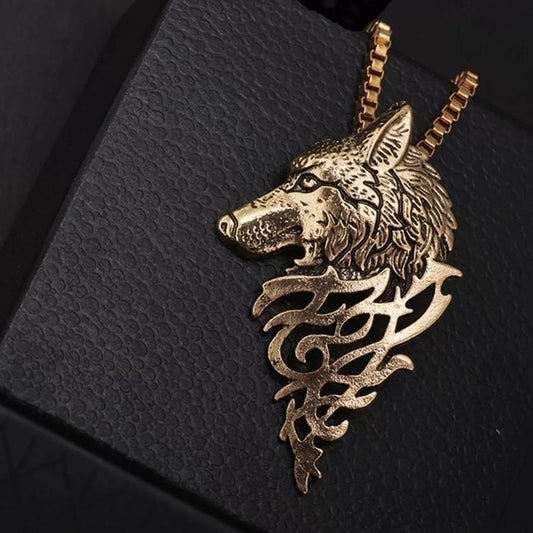Golden Wolf Head Pendant For Men