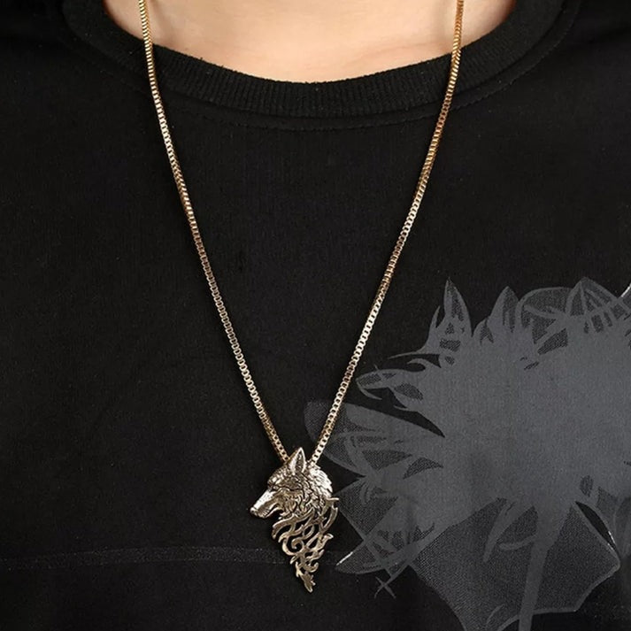 Golden Wolf Head Pendant For Men