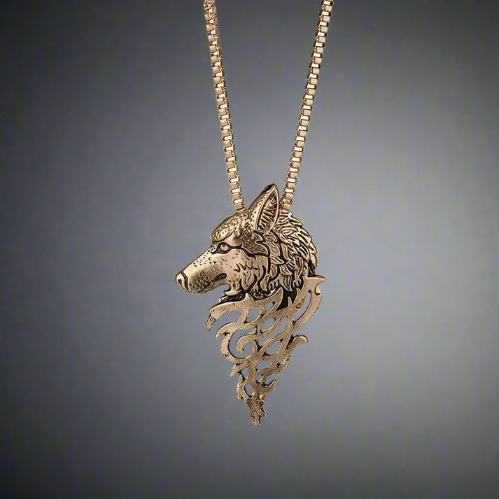 Golden Wolf Head Pendant For Men